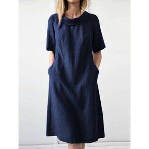 Cotton Crew Neck Short Sleeve Midi Dress